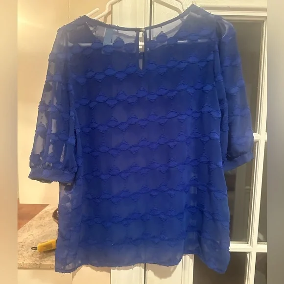 Aina Be Semi Sheer Royal Blue Short Sleeve Peasant Style Blouse Women’s Blue - Picture 4 of 6